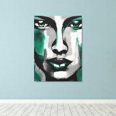 Quadro abstrato rosto de mulher verde cinza preto  canvas afdruk (Insitu (Houten vloer))