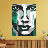 Quadro abstrato rosto de mulher verde cinza preto  canvas afdruk (Insitu (Woonkamer))