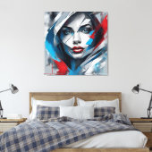 Quadro abstrato rosto de mulher vermelho azul cinz canvas afdruk (Insitu (Slaapkamer))