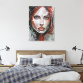 Quadro abstrato rosto de mulher vermelho cinza canvas afdruk (Insitu (Slaapkamer))