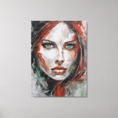 Quadro abstrato rosto de mulher vermelho cinza canvas afdruk (Voorkant)