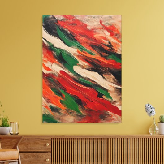 Quadro abstrato, vermelho, verde, bege e laranja canvas afdruk (Insitu (Woonkamer))