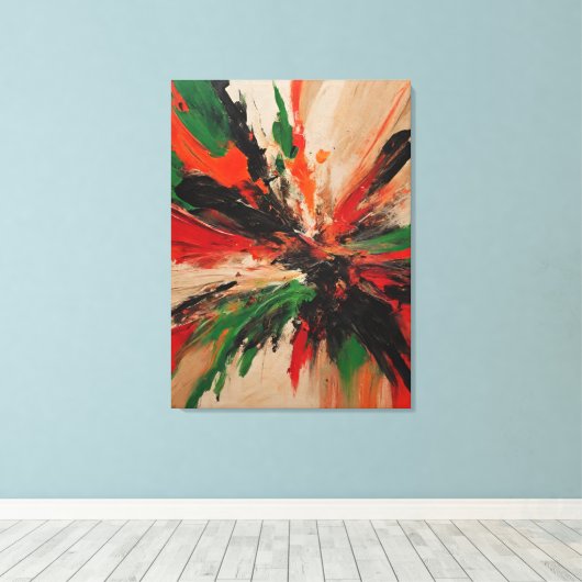 Quadro abstrato, vermelho, verde, bege e laranja canvas afdruk (Insitu (Houten vloer))