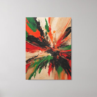 Quadro abstrato, vermelho, verde, bege e laranja canvas afdruk