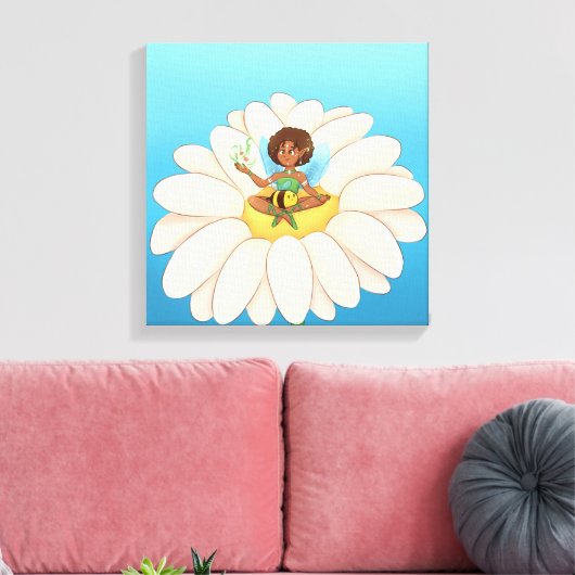 quadro com fada em cima de uma flor canvas afdruk (Insitu (Woonkamer))