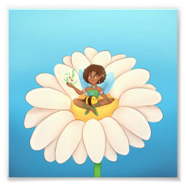 quadro com fada em cima de uma flor foto afdruk