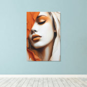 Quadro Rosto de mulher Laranja e bege Canvas Afdruk (Insitu (Houten vloer))
