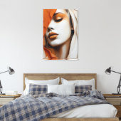 Quadro Rosto de mulher Laranja e bege Canvas Afdruk (Insitu (Slaapkamer))