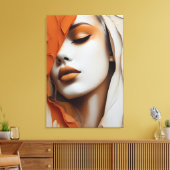 Quadro Rosto de mulher Laranja e bege Canvas Afdruk (Insitu (Woonkamer))