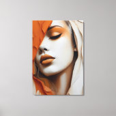 Quadro Rosto de mulher Laranja e bege Canvas Afdruk (Voorkant)