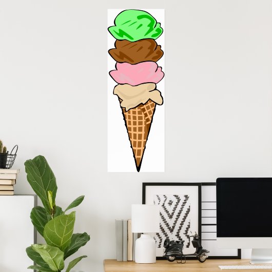 Quadruple Ice Cream Cone Poster (Thuiskantoor)