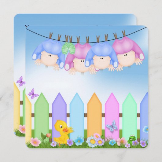 Quadruplet Baby shower Kaart (Voorkant / Achterkant)