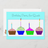 Quadruplets Cupcake verjaardagsuitnodiging Kaart (Voorkant / Achterkant)