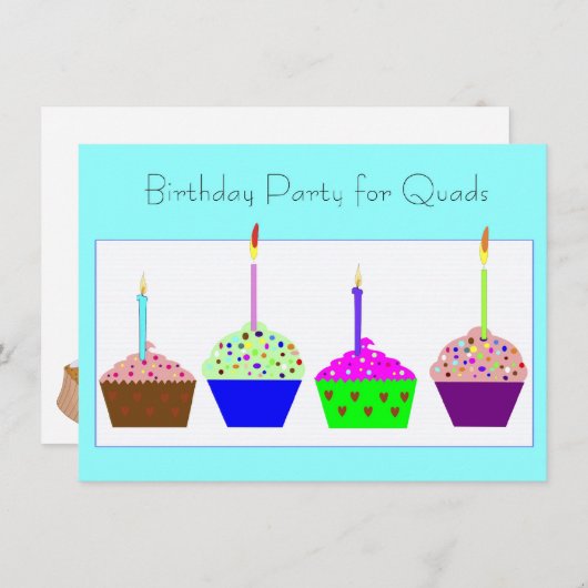 Quadruplets Cupcake verjaardagsuitnodiging Kaart (Voorkant / Achterkant)