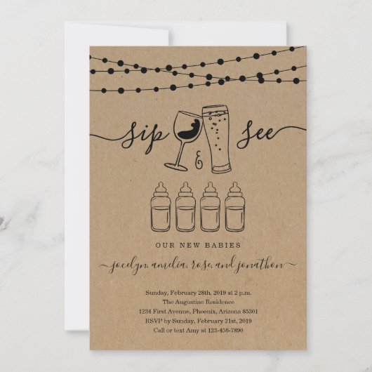 Quadruplets Sip & See Wine & Beer Toast Kaart (Voorkant)