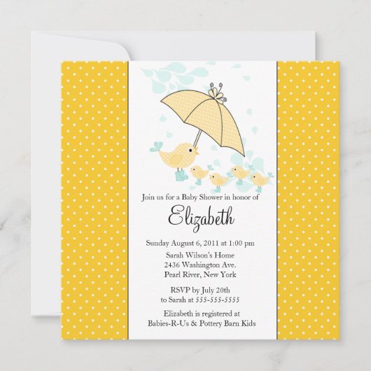 QUADS Mam & Baby Bird Baby shower Uitnodiging (Voorkant)