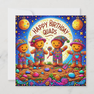 QUADS ~ Verjaardag Kaart ~ Gingerbread Mannen ~