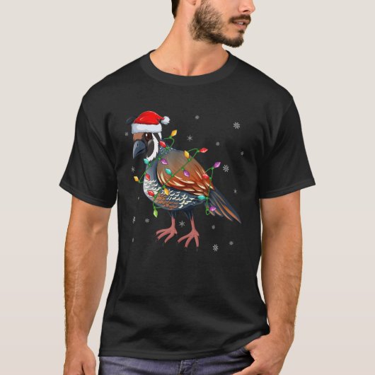 Quail Bird Xmas Lighting Santa Hat Quail Kerstmis T-shirt (Voorkant)