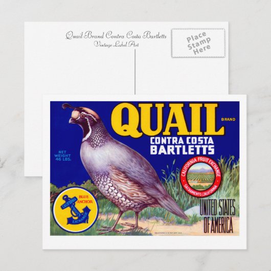 Quail Brand Contra Costa Bartletts Briefkaart (Voorkant / Achterkant)