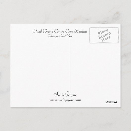 Quail Brand Contra Costa Bartletts Briefkaart (Achterkant)