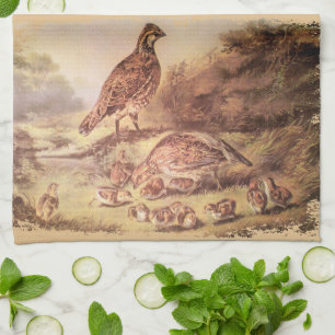 Quail familie keukenhanddoek