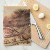 Quail familie keukenhanddoek (Quarter Fold)