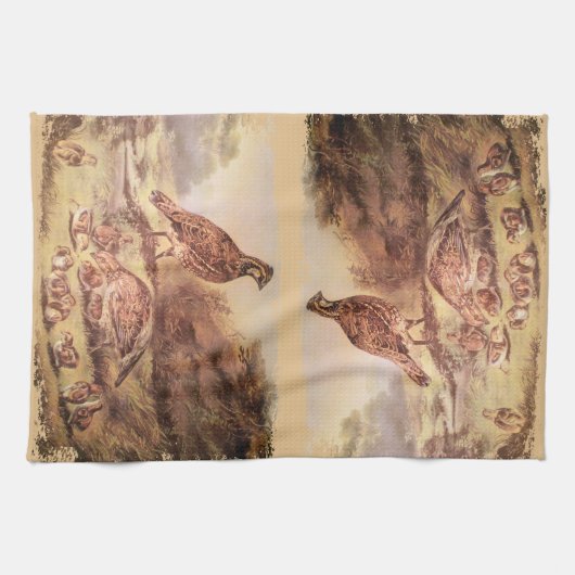 Quail familie keukenhanddoek (Horizontaal)