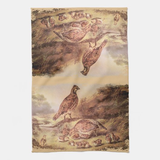 Quail familie keukenhanddoek (Verticaal)