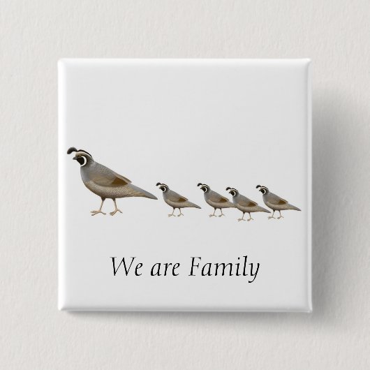 Quail Family Pin Vierkante Button 5,1 Cm (Voorkant)