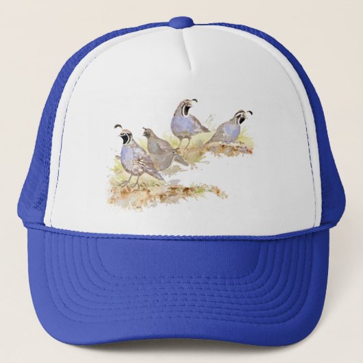 Quail Family Waterverf Bird Art Trucker Pet (Voorkant)
