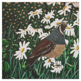 Quail in Daisies Fabric Stof