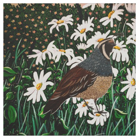 Quail in Daisies Fabric Stof (Swatch)