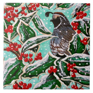 Quail in Holly Magnet Tegeltje