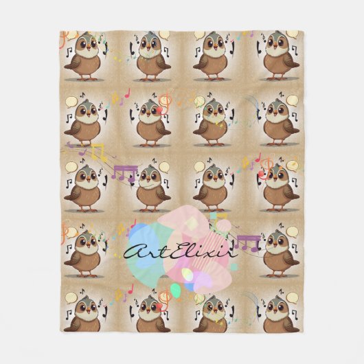 Quail Music Print Fleece Deken (Voorkant)