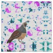 Quail on Pink Chintz Fabric Stof (Close Up)