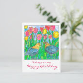Quail Tulip Garden Happy Birthday Briefkaart (Staand voorkant)