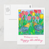 Quail Tulip Garden Happy Birthday Briefkaart (Voorkant / Achterkant)