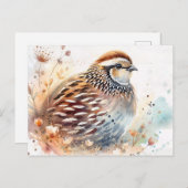 Quail Watercolor Botanical Briefkaart (Voorkant / Achterkant)