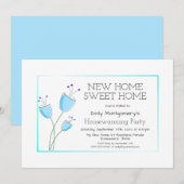 Quaint Blue Floral Housewarming Party Kaart (Voorkant / Achterkant)