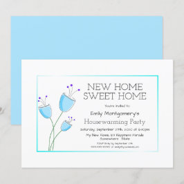 Quaint Blue Floral Housewarming Party Kaart