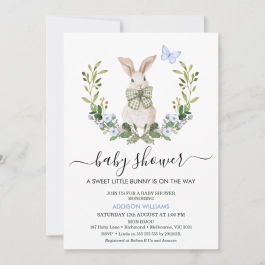 Quaint Blue Green Boys Little Bunny Baby shower Kaart (Voorkant)