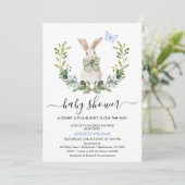 Quaint Blue Green Boys Little Bunny Baby shower Kaart (Staand voorkant)