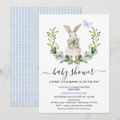 Quaint Blue Green Boys Little Bunny Baby shower Kaart (Voorkant / Achterkant)