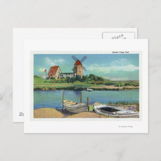 Quaint Cape Cod, Uitzicht van windmolen en boten Briefkaart (Voorkant / Achterkant)