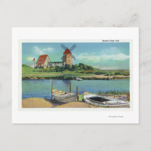 Quaint Cape Cod, Uitzicht van windmolen en boten Briefkaart