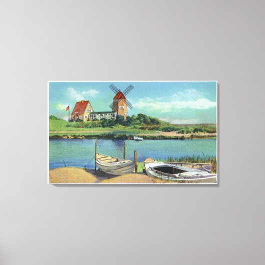Quaint Cape Cod, Uitzicht van windmolen en boten Canvas Afdruk (Voorkant)