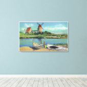Quaint Cape Cod, Uitzicht van windmolen en boten Canvas Afdruk (Insitu (Houten vloer))