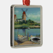 Quaint Cape Cod, Uitzicht van windmolen en boten Metalen Ornament (Rechts)