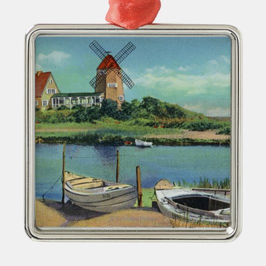 Quaint Cape Cod, Uitzicht van windmolen en boten Metalen Ornament (Voorkant)