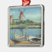 Quaint Cape Cod, Uitzicht van windmolen en boten Metalen Ornament (Links)